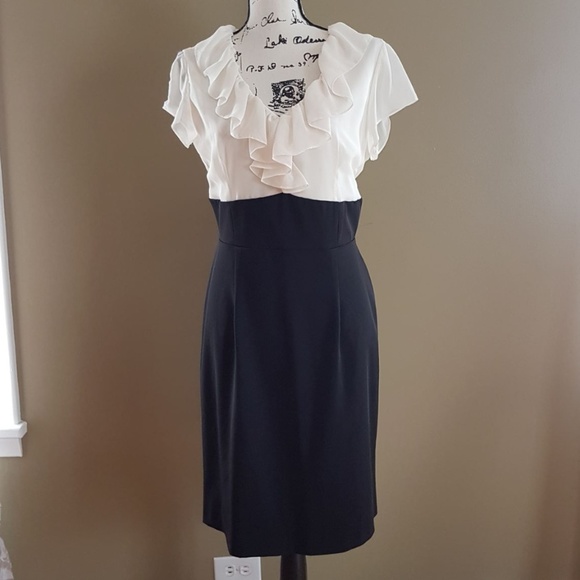 J.B.S. Dresses & Skirts - J.B.S. Dress V-Neck Cream White and Black size 8